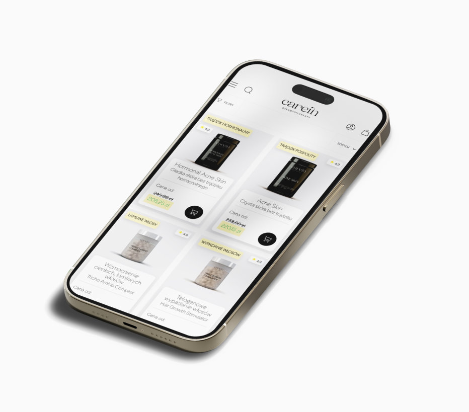 Widok wersji mobilnej sklepu internetowego Carein