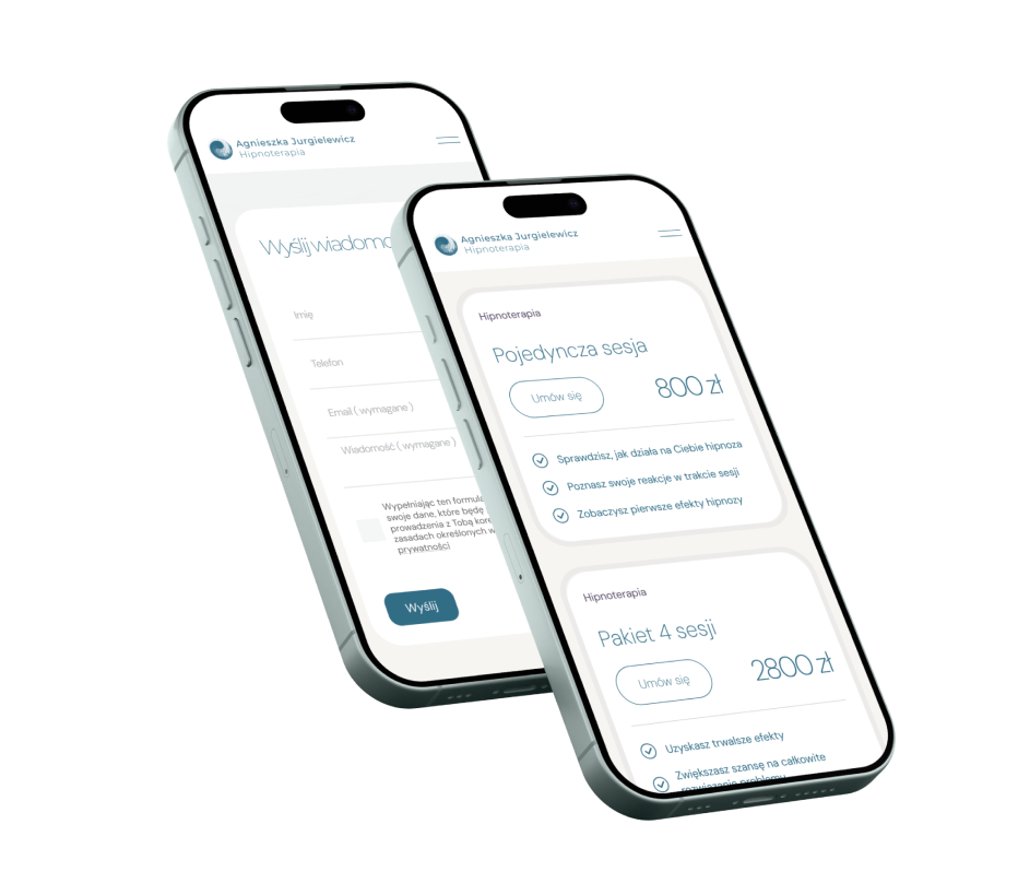 Widoki mobilne strony internetowej Jurgielewicz Hipnoterapia