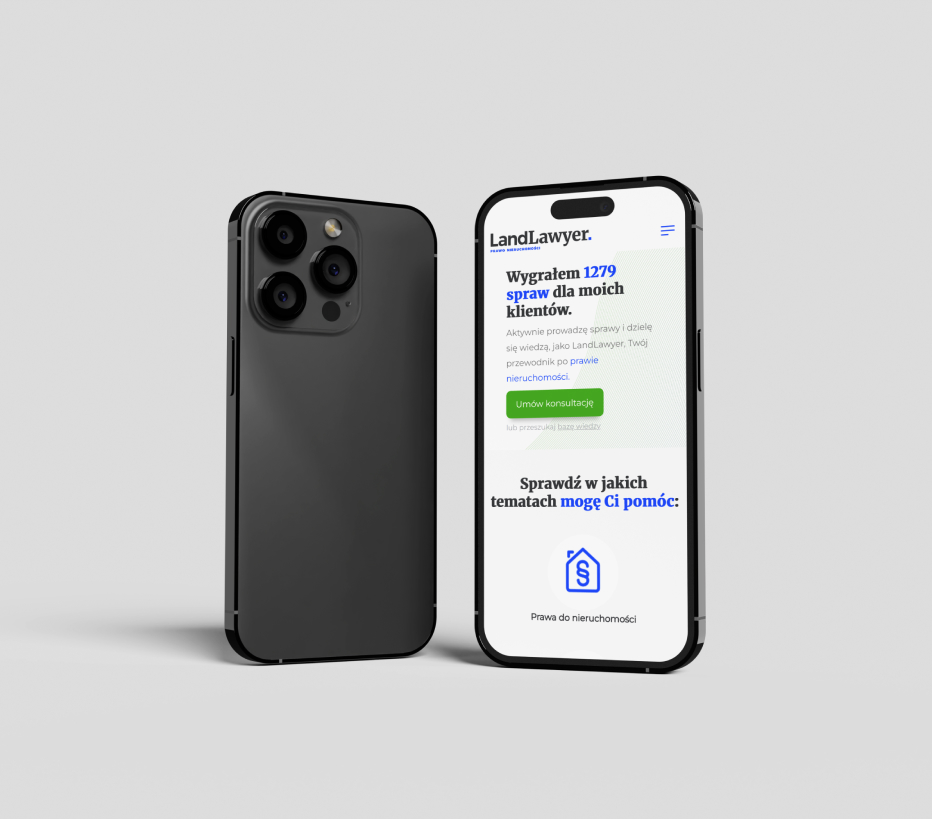 Widoki mobilne strony internetowej landlawyer.com.pl