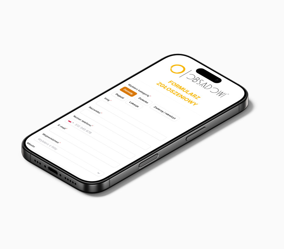 Widoki mobilne strony internetowej z systemem rejetracji Obsadowi