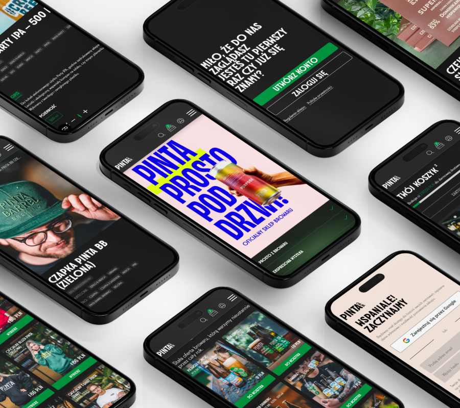 Widoki mobilne sklepu internetowego PINTA Online