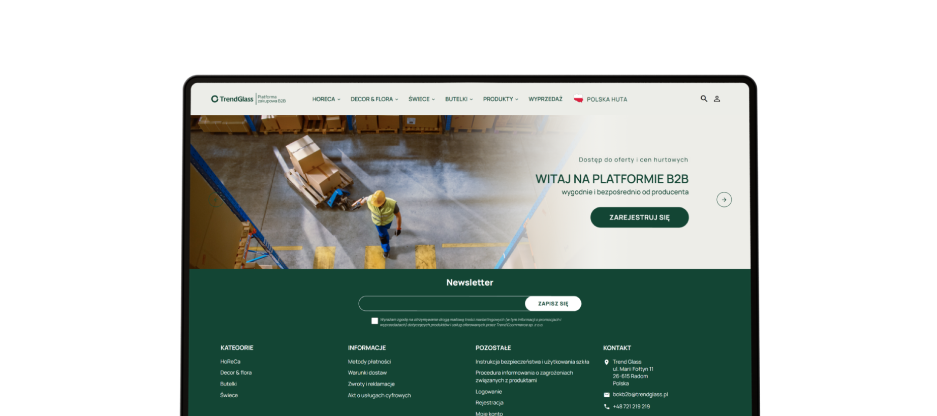 Baner rejestracji w platformie sprzedażowej B2B Trend Glass